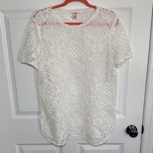 Sundance White Lace Short Sleeve Top - Feminine Crochet Detail